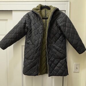 Zara kids spring thin reversible Black and Green Quilted Puffer Jacket with Hood